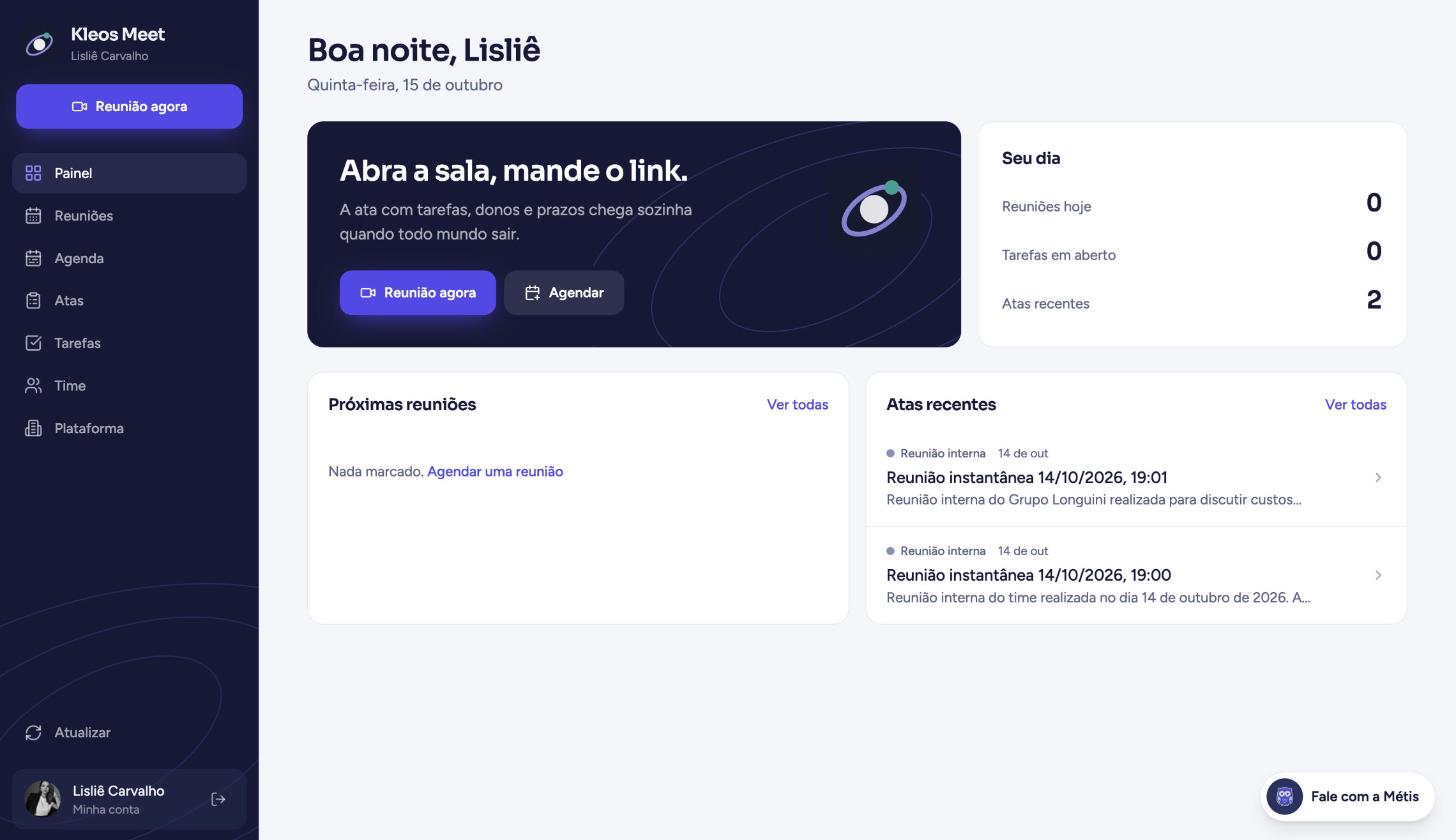 Tela real do Kleos Meet